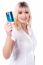 Shopper Woman Holding Debit Card