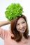 Woman Hold Hydroponics Green Oak Vegetable On Her Head