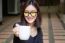 Portrait Of Thai Adult Glasses Beautiful Girl Drinking Coffee