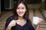 Portrait Of Thai Adult Glasses Beautiful Girl Drinking Coffee