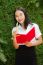 Thai Adult Student University Beautiful Girl Reading Red Book