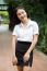 Thai Adult Student University Uniform Beautiful Girl Relax And Smile