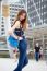 Portrait Of Thai Chinese Adult Beautiful Girl Denim Blue Bag Travel Relax And Smile