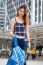 Portrait Of Thai Chinese Adult Beautiful Girl Denim Blue Bag Travel Relax And Smile