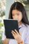 Portrait Of Thai Student Teen Beautiful Girl Using Her Tablet