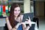 Portrait Of Thai Adult Beautiful Girl Using Her Tablet And Smile In University