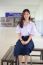 Portrait Of Thai High School Student Uniform Teen Beautiful Girl Happy And Relax