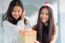 Two Asia Thai High School Student Best Friends Beautiful Girl Happy New Year And Give A Gift Friends