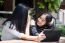 Two Asia Thai High School Student Best Friends Beautiful Girl Using Her Tablet And Funny