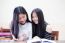 Two Asia Thai High School Student Uniform Best Friends Beautiful Girl Reading Book