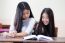 Two Asia Thai High School Student Uniform Best Friends Beautiful Girl Reading Book