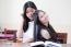 Two Asia Thai High School Student Uniform Best Friends Beautiful Girl Reading Book