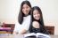 Two Asia Thai High School Student Uniform Best Friends Beautiful Girl Reading Book