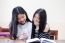 Two Asia Thai High School Student Uniform Best Friends Beautiful Girl Reading Book