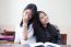 Two Asia Thai High School Student Uniform Best Friends Beautiful Girl Reading Book