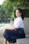 Portrait Of Thai High School Student Uniform Teen Beautiful Girl Happy And Relax,