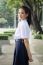 Portrait Of Thai High School Student Uniform Teen Beautiful Girl Happy And Relax,