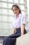 Portrait Of Thai High School Student Uniform Teen Beautiful Girl Happy And Relax,