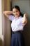 Portrait Of Thai High School Student Uniform Teen Beautiful Girl Happy And Relax,