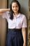 Portrait Of Thai High School Student Uniform Teen Beautiful Girl Happy And Relax,