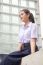 Portrait Of Thai High School Student Uniform Teen Beautiful Girl Happy And Relax,