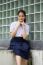 Portrait Of Thai High School Student Uniform Teen Beautiful Girl Happy And Relax,