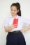 Portrait Of Thai High School Student Uniform Beautiful Girl Using Her Smart Phone Selfie