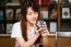 Portrait Of Thai Adult Student University Uniform Beautiful Drinking Coffee