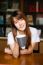 Portrait Of Thai Adult Student University Uniform Beautiful Drinking Coffee