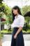 Portrait Of Thai High School Student Uniform Teen Beautiful Girl Happy And Relax,