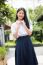 Portrait Of Thai High School Student Uniform Teen Beautiful Girl Happy And Relax,