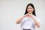 Portrait Of Thai High School Student Uniform Beautiful Girl Give Heart