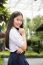 Portrait Of Thai High School Student Uniform Teen Beautiful Girl Happy And Relax,