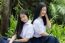 Two Asia Thai High School Student Best Friends Beautiful Girl Smile And Funny