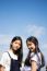 Two Asia Thai High School Student Best Friends Beautiful Girl Smile And Funny