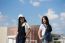 Two Asia Thai High School Student Best Friends Beautiful Girl Smile And Funny