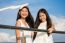 Two Asia Thai High School Student Best Friends Beautiful Girl Smile And Funny