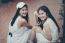 Two Asia Thai High School Student Best Friends Beautiful Girl Smile And Funny