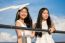 Two Asia Thai High School Student Best Friends Beautiful Girl Smile And Funny