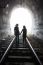 Couple Walking Together Through A Railway Tunnel