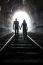 Couple Walking Together Through A Railway Tunnel