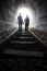 Couple Walking Together Through A Railway Tunnel