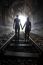 Couple Walking Together Through A Railway Tunnel