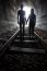 Couple Walking Together Through A Railway Tunnel