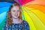 Teenage Girl Under Colorful Umbrella