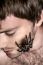 Portrait Of A Young Handsome Man With Spider On His Face