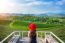 Beautiful Girl With Red Hat In Green Tea Mountain