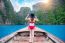 Beautiful Girl In Red Bikini On Boat