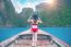 Beautiful Girl In Red Bikini On Boat