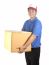 Delivery Man Toothy Smiling Face And Holding Paper Box Container Isolated White Background